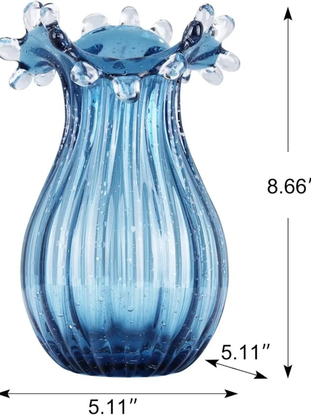 Unique Hand Blown Blue Glass Vase | Modern Art Decor for Living Room & Office
